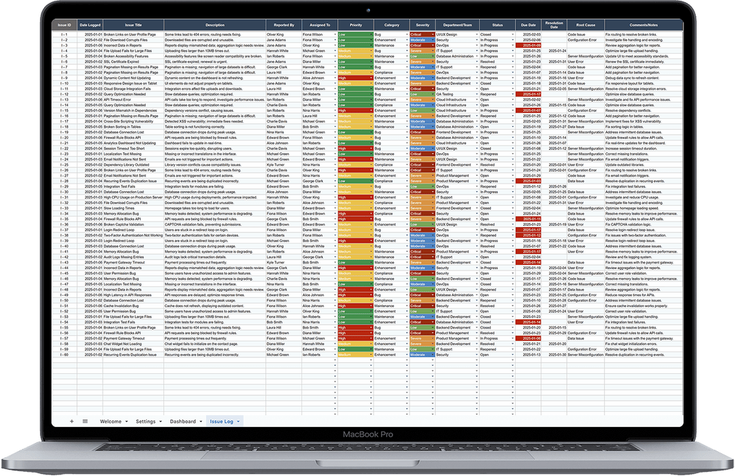 Issue Log Graph Issue Log and Tracker Template